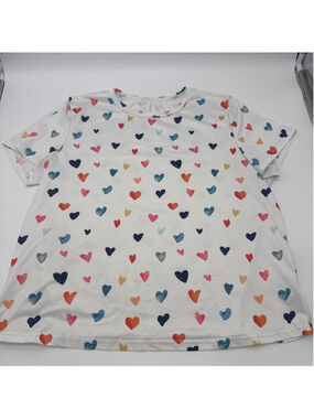 SHEIN Short Sleeve Tee XL White Multicolor Heart Print
